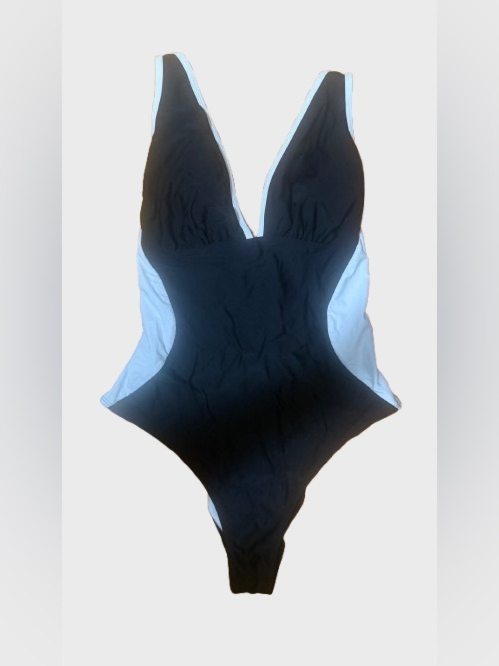 Black & White Deep V One-Piece Swimsuit
